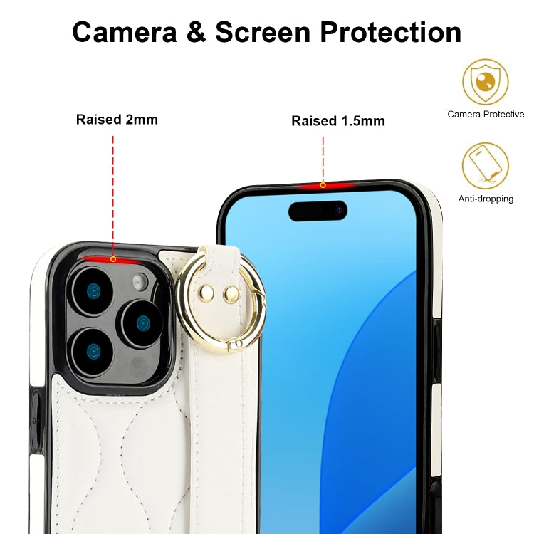 For iPhone 16 Pro Max Non-slip Full Coverage Ring PU Phone Case with Wristband(White) - iPhone 16 Pro Max Cases by buy2fix | Online Shopping UK | buy2fix