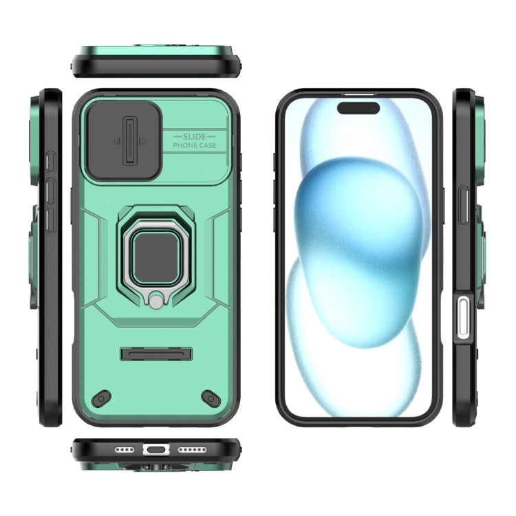 For iPhone 16 Plus Sliding Camshield TPU + PC Shockproof Phone Case with Holder(Green) - iPhone 16 Plus Cases by buy2fix | Online Shopping UK | buy2fix