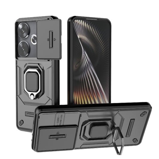 For Xiaomi Redmi Turbo 3 5G Sliding Camshield TPU + PC Shockproof Phone Case with Holder(Black) - Xiaomi Cases by buy2fix | Online Shopping UK | buy2fix