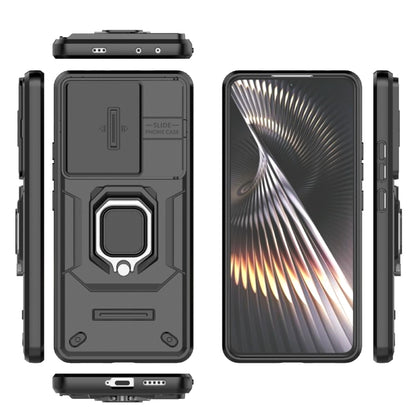 For Xiaomi Redmi Turbo 3 5G Sliding Camshield TPU + PC Shockproof Phone Case with Holder(Black) - Xiaomi Cases by buy2fix | Online Shopping UK | buy2fix