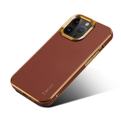 For iPhone 15 Pro Max Denior Cowhide Leather Plating Phone Case(Brown) - iPhone 15 Pro Max Cases by Denior | Online Shopping UK | buy2fix