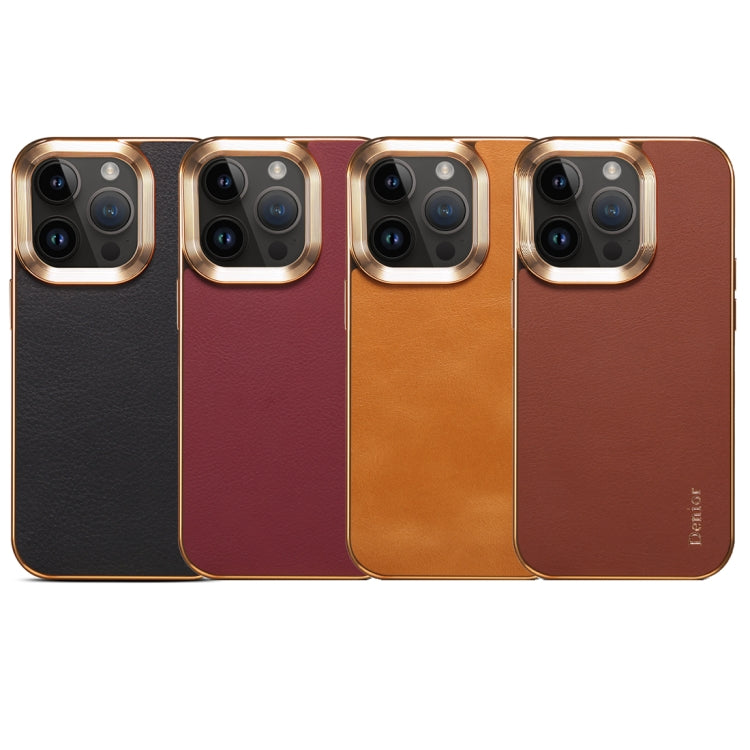 For iPhone 15 Pro Max Denior Cowhide Leather Plating Phone Case(Brown) - iPhone 15 Pro Max Cases by Denior | Online Shopping UK | buy2fix