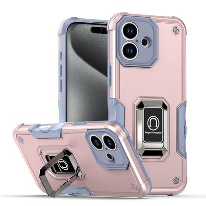 For iPhone 16 Plus Ring Holder Non-slip Shockproof Armor Phone Case(Rose Gold) - iPhone 16 Plus Cases by buy2fix | Online Shopping UK | buy2fix