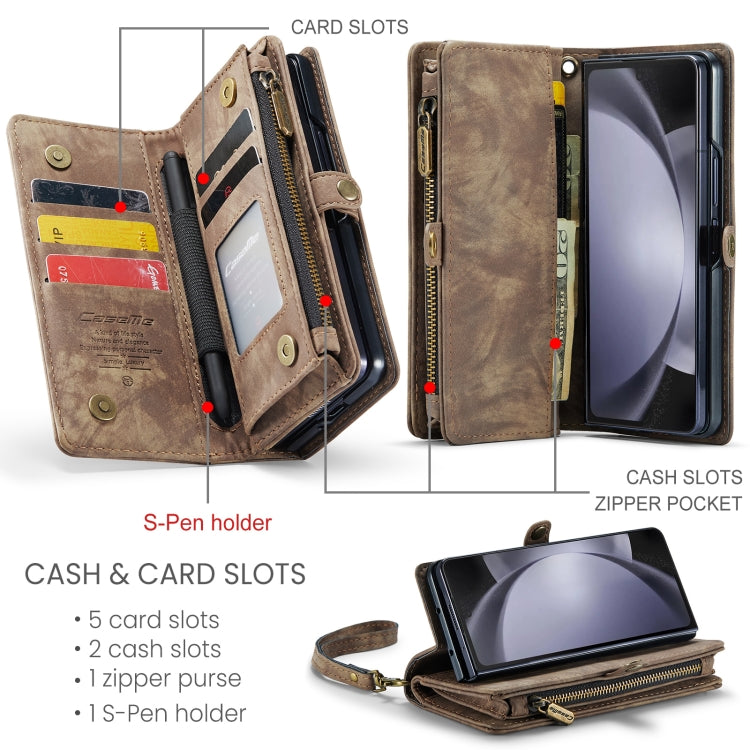 For Samsung Galaxy Z Fold5 CaseMe 008 Multifunctional Zipper Wallet Phone Leather Case(Brown) - Galaxy Z Fold5 Cases by CaseMe | Online Shopping UK | buy2fix