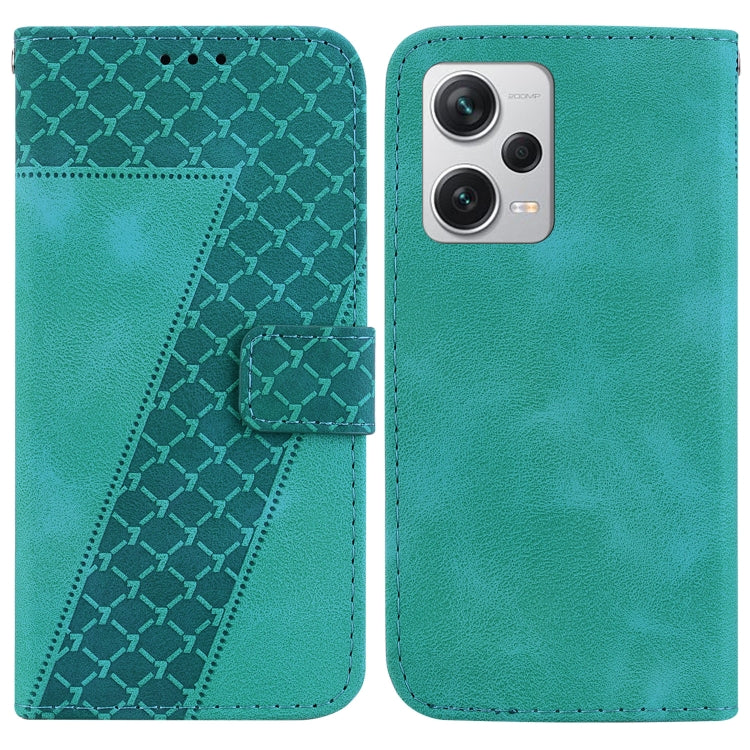 For Xiaomi Redmi Note 12 Pro+ Global 7-shaped Embossed Leather Phone Case(Green) - Xiaomi Cases by buy2fix | Online Shopping UK | buy2fix