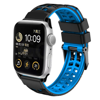 For Apple Watch SE 2022 40mm Twill Dual-row Buckle Silicone Watch Band(Black Blue) - Watch Bands by buy2fix | Online Shopping UK | buy2fix