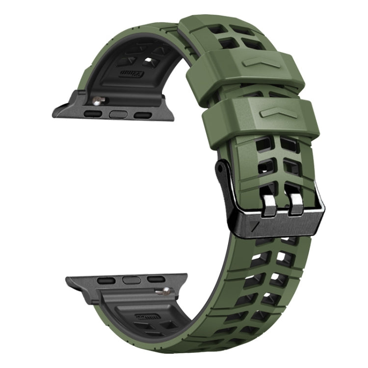 For Apple Watch Series 7 41mm Twill Dual-row Buckle Silicone Watch Band(Army Green Black) - Watch Bands by buy2fix | Online Shopping UK | buy2fix