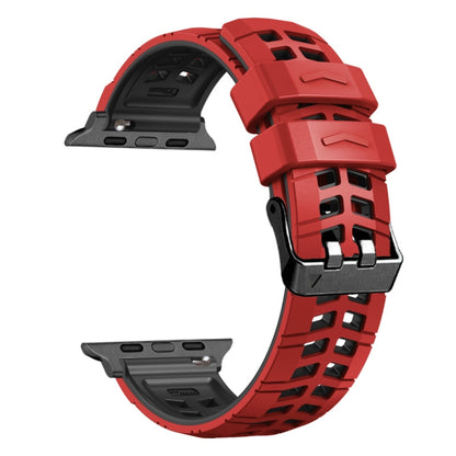 For Apple Watch Series 7 45mm Twill Dual-row Buckle Silicone Watch Band(Red Black) - Watch Bands by buy2fix | Online Shopping UK | buy2fix