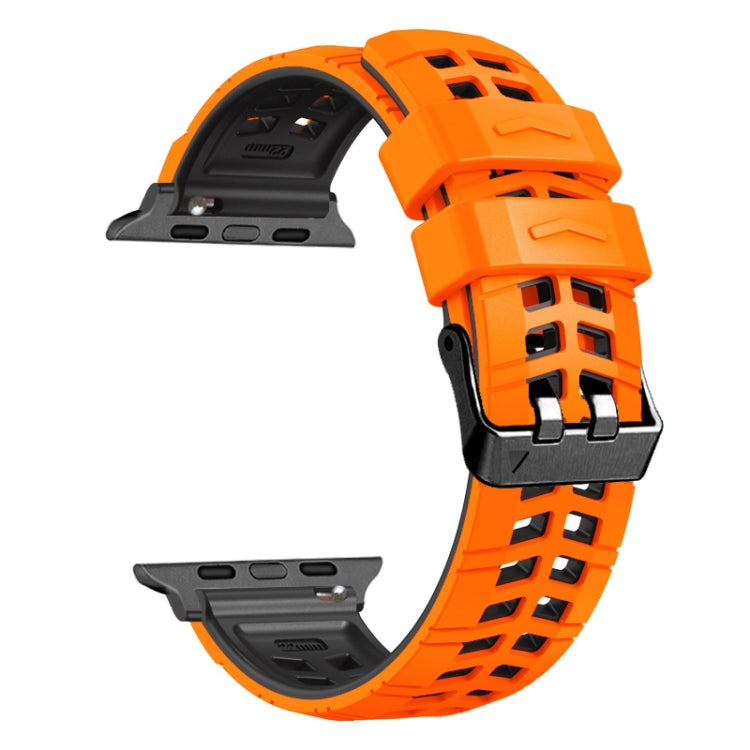 For Apple Watch SE 44mm Twill Dual-row Buckle Silicone Watch Band(Orange Black) - Watch Bands by buy2fix | Online Shopping UK | buy2fix