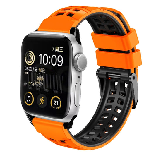 For Apple Watch Series 3 42mm Twill Dual-row Buckle Silicone Watch Band(Orange Black) - Watch Bands by buy2fix | Online Shopping UK | buy2fix