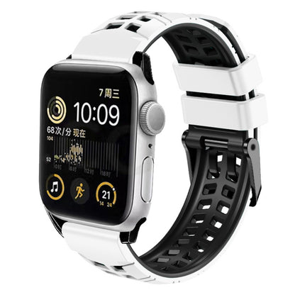 For Apple Watch SE 2023 40mm Twill Dual-row Buckle Silicone Watch Band(White Black) - Watch Bands by buy2fix | Online Shopping UK | buy2fix