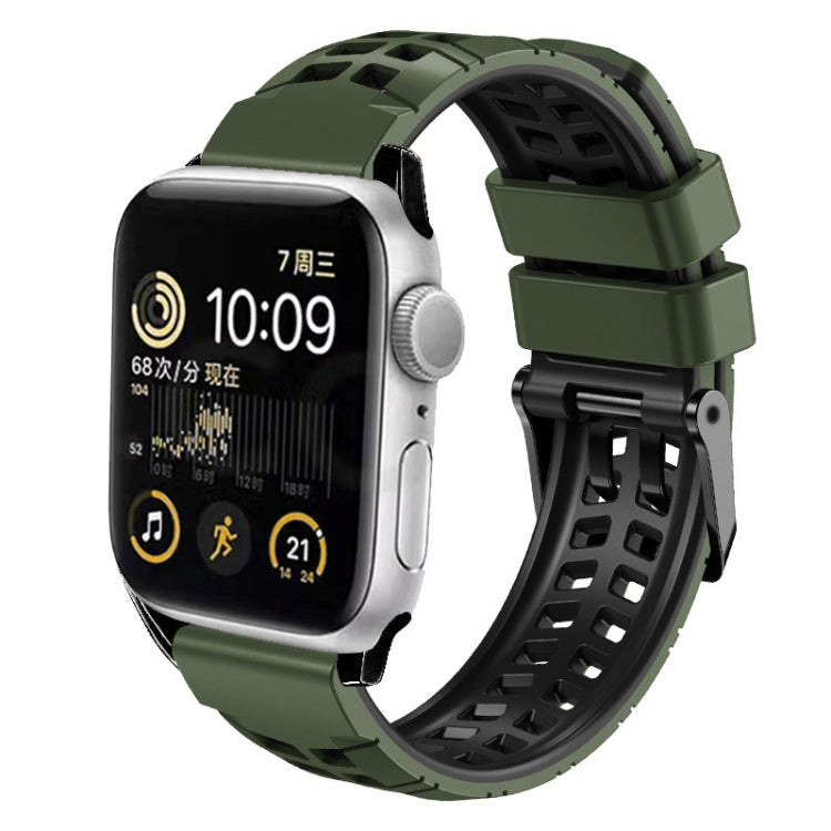 For Apple Watch SE 2023 40mm Twill Dual-row Buckle Silicone Watch Band(Army Green Black) - Watch Bands by buy2fix | Online Shopping UK | buy2fix