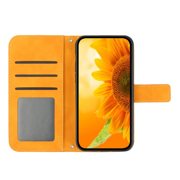 For Motorola Moto G Play 4G 2024 HT04 Skin Feel Sun Flower Embossed Flip Leather Phone Case with Lanyard(Yellow) - Motorola Cases by buy2fix | Online Shopping UK | buy2fix