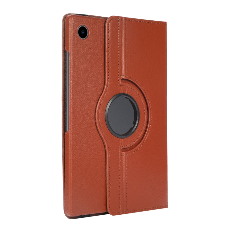 For Samsung Galaxy Tab A9 360 Degrees Rotation Holder Litchi Texture Leather Tablet Case(Brown) - Galaxy Tab A9 by buy2fix | Online Shopping UK | buy2fix