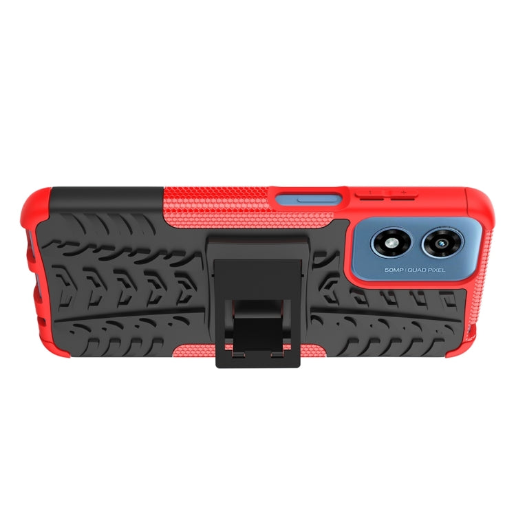 For Motorola Moto G Play 4G 2024 Tire Texture TPU + PC Phone Case with Holder(Red) - Motorola Cases by buy2fix | Online Shopping UK | buy2fix