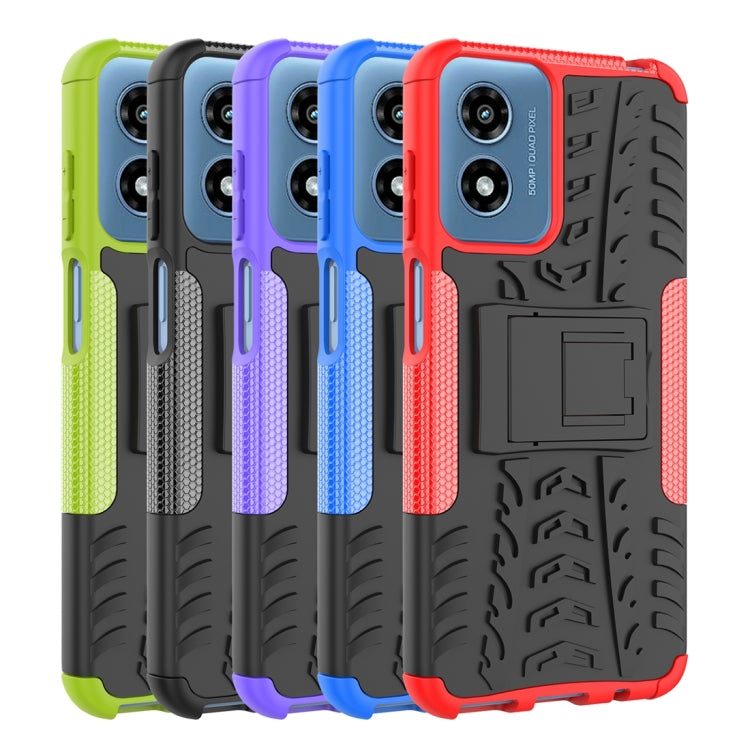 For Motorola Moto G Play 4G 2024 Tire Texture TPU + PC Phone Case with Holder(Red) - Motorola Cases by buy2fix | Online Shopping UK | buy2fix