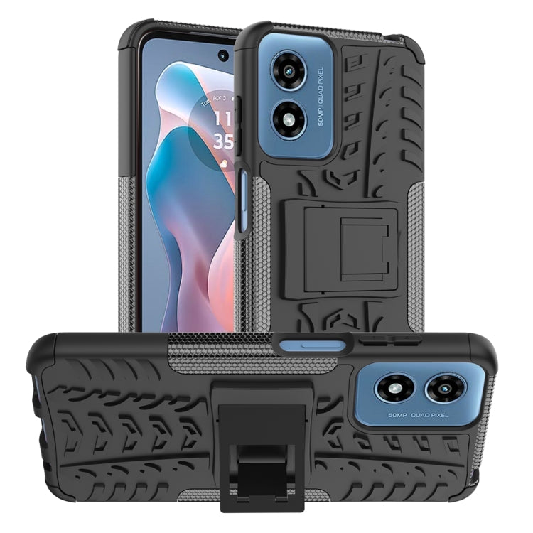 For Motorola Moto G Play 4G 2024 Tire Texture TPU + PC Phone Case with Holder(Black) - Motorola Cases by buy2fix | Online Shopping UK | buy2fix