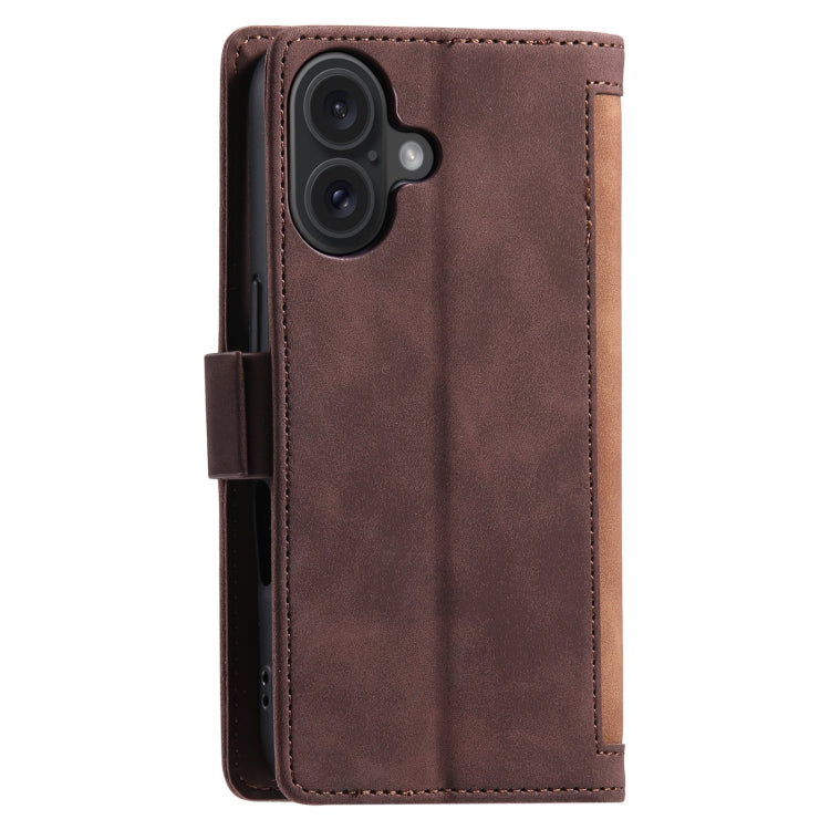 For iPhone 16 Retro Splicing Horizontal Flip Leather Phone Case(Brown) - iPhone 16 Cases by buy2fix | Online Shopping UK | buy2fix