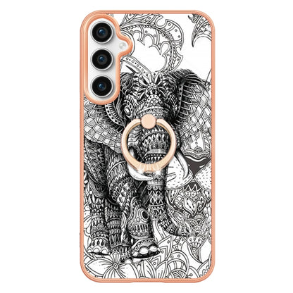 For Samsung Galaxy S23 FE 5G Electroplating Dual-side IMD Phone Case with Ring Holder(Totem Elephant) - Galaxy S23 FE 5G Cases by buy2fix | Online Shopping UK | buy2fix