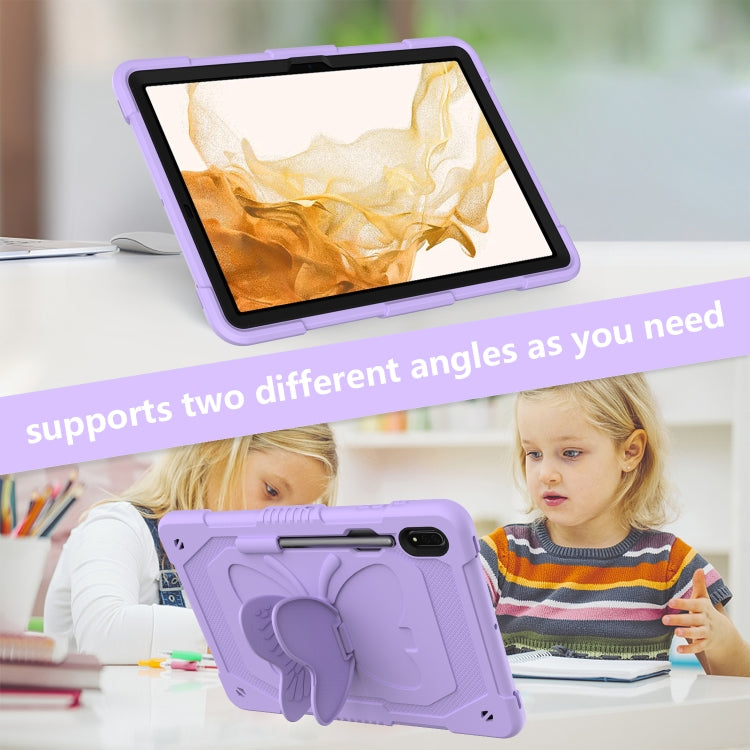 For Samsung Galaxy Tab S9 Butterfly Kickstand Heavy Duty Hard Rugged Tablet Case(Raro Purple) - Galaxy Tab S9 Cases by buy2fix | Online Shopping UK | buy2fix