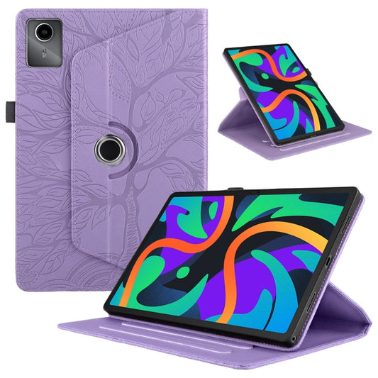 For Lenovo Tab M11 / Xiaoxin Pad 11 2024 Tree Life Embossed Rotation Leather Tablet Case(Purple) - Lenovo by buy2fix | Online Shopping UK | buy2fix