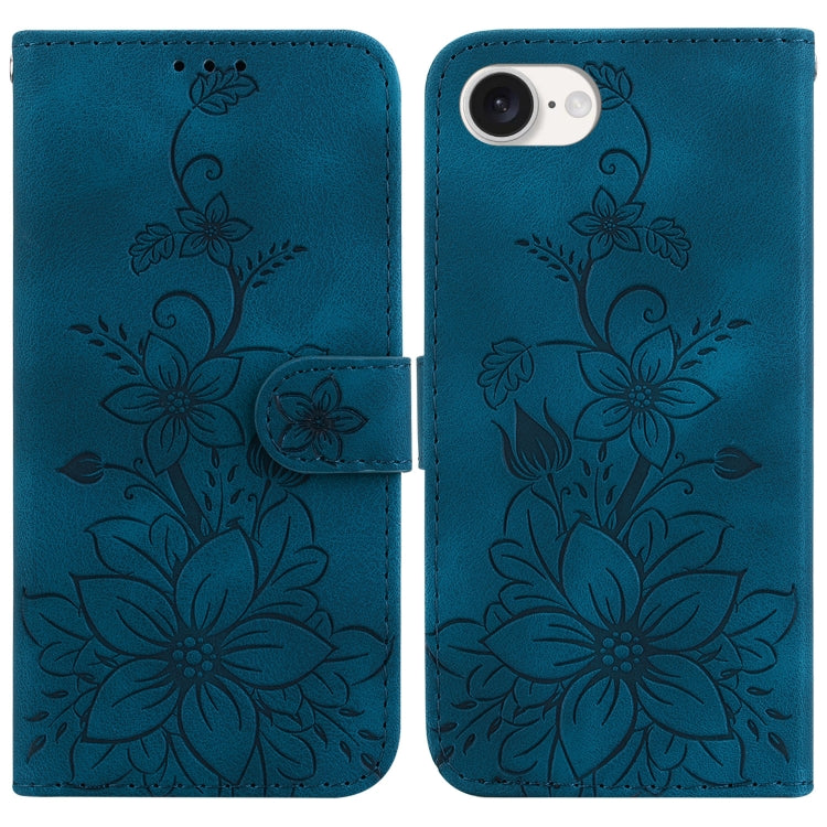 For iPhone SE 2024 Lily Embossed Leather Phone Case(Dark Blue) - More iPhone Cases by buy2fix | Online Shopping UK | buy2fix