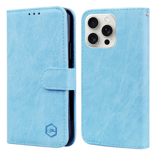 For iPhone 16 Pro Max Skin Feeling Oil Leather Texture PU + TPU Phone Case(Light Blue) - iPhone 16 Pro Max Cases by buy2fix | Online Shopping UK | buy2fix