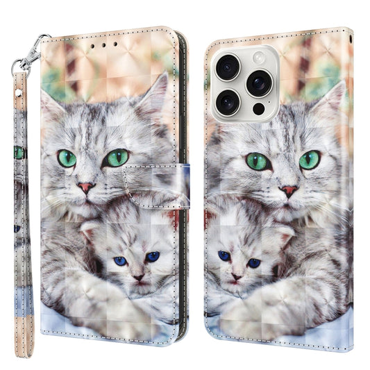 For iPhone 16 Pro 3D Painted Leather Phone Case(Two Loving Cats) - iPhone 16 Pro Cases by buy2fix | Online Shopping UK | buy2fix