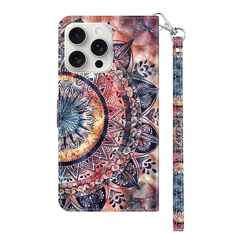 For iPhone 16 Pro 3D Painted Leather Phone Case(Colorful Mandala) - iPhone 16 Pro Cases by buy2fix | Online Shopping UK | buy2fix