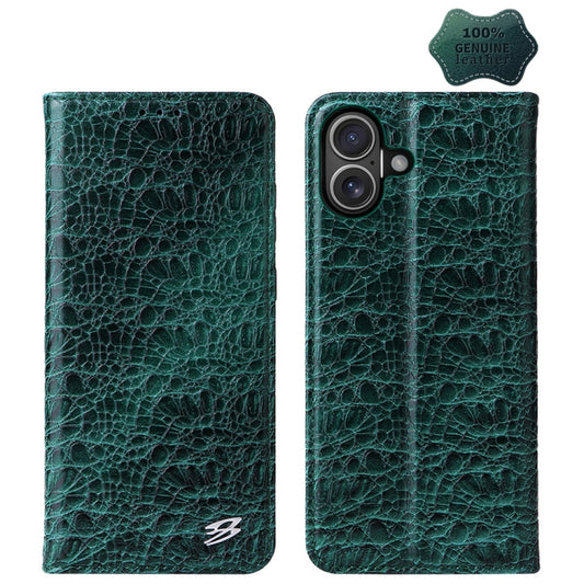 For iPhone 16 Fierre Shann Crocodile Texture Magnetic Genuine Leather Phone Case(Green) - iPhone 16 Cases by FIERRE SHANN | Online Shopping UK | buy2fix