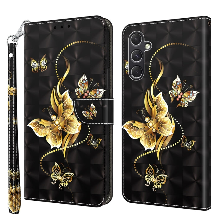 For Samsung Galaxy A55 5G 3D Painted Leather Phone Case(Golden Swallow Butterfly) - Galaxy Phone Cases by buy2fix | Online Shopping UK | buy2fix