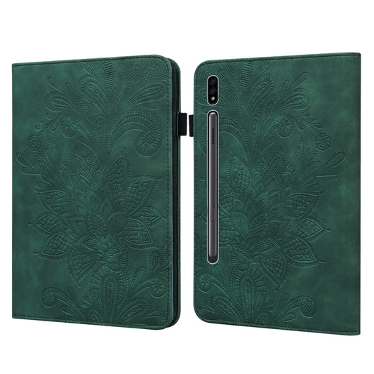 For Samsung Galaxy Tab S9 Lace Flower Embossing Pattern Leather Tablet Case(Green) - Galaxy Tab S9 Cases by buy2fix | Online Shopping UK | buy2fix