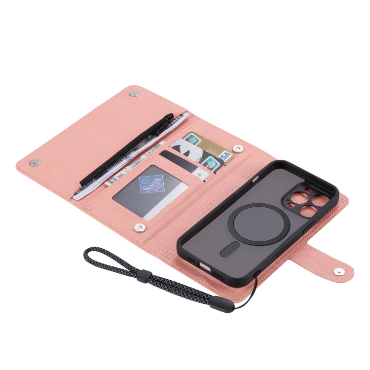 For iPhone 14 ViLi GHB Series MagSafe Magnetic Zipper Leather Phone Case(Pink) - iPhone 14 Cases by ViLi | Online Shopping UK | buy2fix