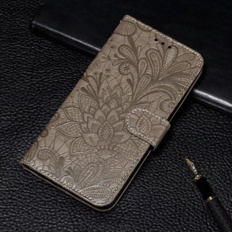 For iPhone 16 Pro Max Lace Flower Embossing Flip Leather Phone Case(Grey) - iPhone 16 Pro Max Cases by buy2fix | Online Shopping UK | buy2fix