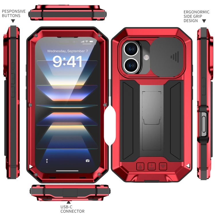 For iPhone 16 Plus R-JUST Sliding Camera IP54 Life Waterproof Holder Phone Case(Red) - iPhone 16 Plus Cases by R-JUST | Online Shopping UK | buy2fix