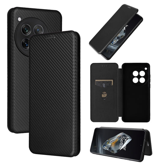 For OnePlus 12 Carbon Fiber Texture Flip Leather Phone Case(Black) - OnePlus Cases by buy2fix | Online Shopping UK | buy2fix