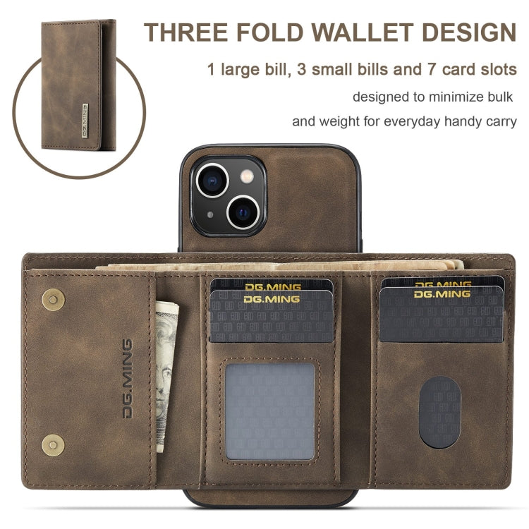 For iPhone 15 DG.MING M1 Series 3-Fold Multi Card Wallet Leather Phone Case(Coffee) - iPhone 15 Cases by DG.MING | Online Shopping UK | buy2fix