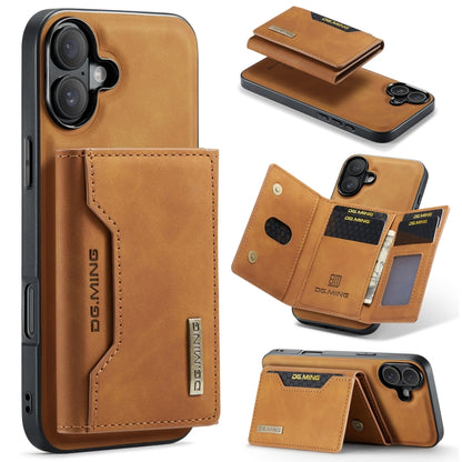 For iPhone 16 DG.MING M2 Series 3-Fold Card Bag Wallet Leather Phone Case(Brown) - iPhone 16 Cases by DG.MING | Online Shopping UK | buy2fix