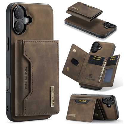 For iPhone 16 DG.MING M2 Series 3-Fold Card Bag Wallet Leather Phone Case(Coffee) - iPhone 16 Cases by DG.MING | Online Shopping UK | buy2fix