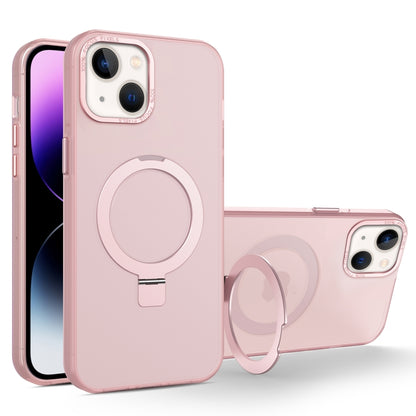For iPhone 15 MagSafe Metal Holder Frosted Translucent Phone Case(Pink) - iPhone 15 Cases by buy2fix | Online Shopping UK | buy2fix
