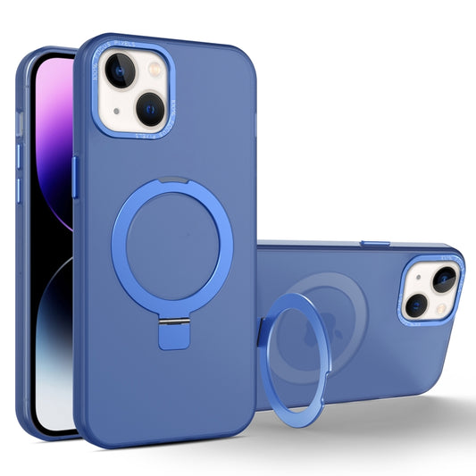 For iPhone 13 MagSafe Metal Holder Frosted Translucent Phone Case(Royal Blue) - iPhone 13 Cases by buy2fix | Online Shopping UK | buy2fix