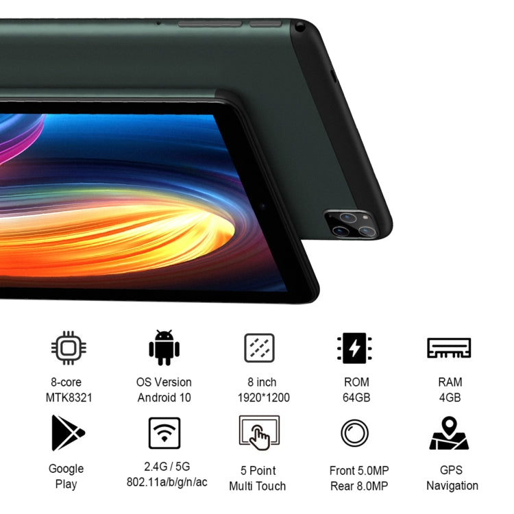 BDF P8 3G Phone Call Tablet PC 8.0 inch, 4GB+64GB, Android 10.0 MTK8321 Octa Core, Support Dual SIM, EU Plug(Green) - BDF by BDF | Online Shopping UK | buy2fix