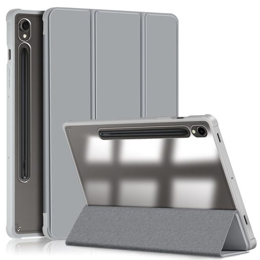 For Samsung Galaxy Tab S9 Acrylic 3-folding Smart Leather Tablet Case(Grey) - Galaxy Tab S9 Cases by buy2fix | Online Shopping UK | buy2fix