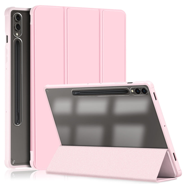 For Samsung Galaxy Tab S9+ Acrylic 3-folding Smart Leather Tablet Case(Pink) - Galaxy Tab S9+ Cases by buy2fix | Online Shopping UK | buy2fix