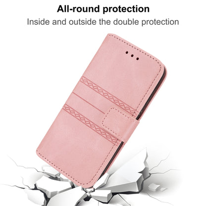 For iPhone SE 2024 Embossed Stripes Skin Feel Leather Phone Case(Pink) - More iPhone Cases by buy2fix | Online Shopping UK | buy2fix