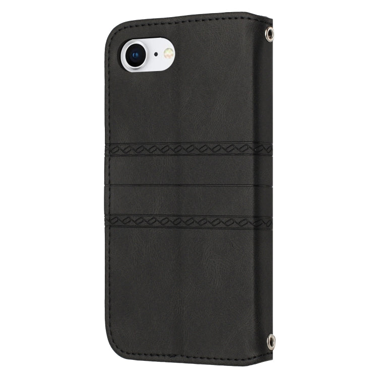 For iPhone SE 2024 Embossed Stripes Skin Feel Leather Phone Case(Black) - More iPhone Cases by buy2fix | Online Shopping UK | buy2fix