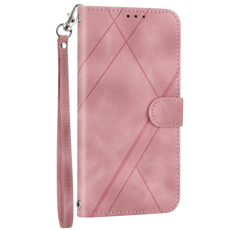 For iPhone 16 Embossed Line Leather Phone Case with Lanyard(Pink) - iPhone 16 Cases by buy2fix | Online Shopping UK | buy2fix