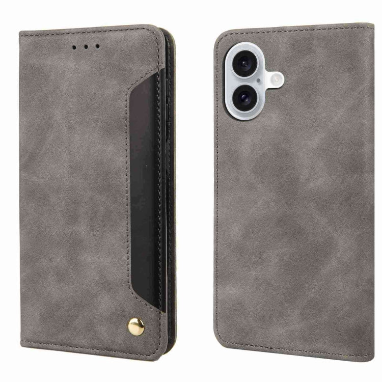 For iPhone 16 Skin Feel Splicing Leather Phone Case(Grey) - iPhone 16 Cases by buy2fix | Online Shopping UK | buy2fix