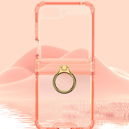 For Samsung Galaxy Z Flip6 Gkk Airbag Hinge Silicone Phone Case with Ring Holder & Tempered Film(Transparent Orange) - Galaxy Z Flip6 5G Cases by GKK | Online Shopping UK | buy2fix