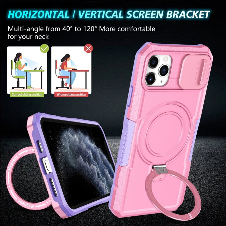 For iPhone 11 Pro Max Sliding Camshield Magsafe Holder TPU Hybrid PC Phone Case(Purple Pink) - iPhone 11 Pro Max Cases by buy2fix | Online Shopping UK | buy2fix